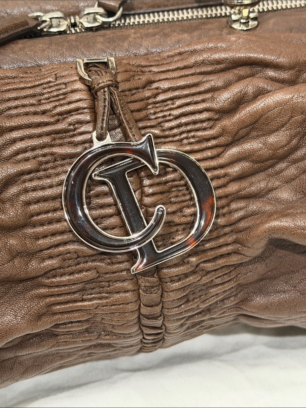 Dior Chocolate Brown Pebbled Leather Top-Handle Satchel - Picture 2 of 9